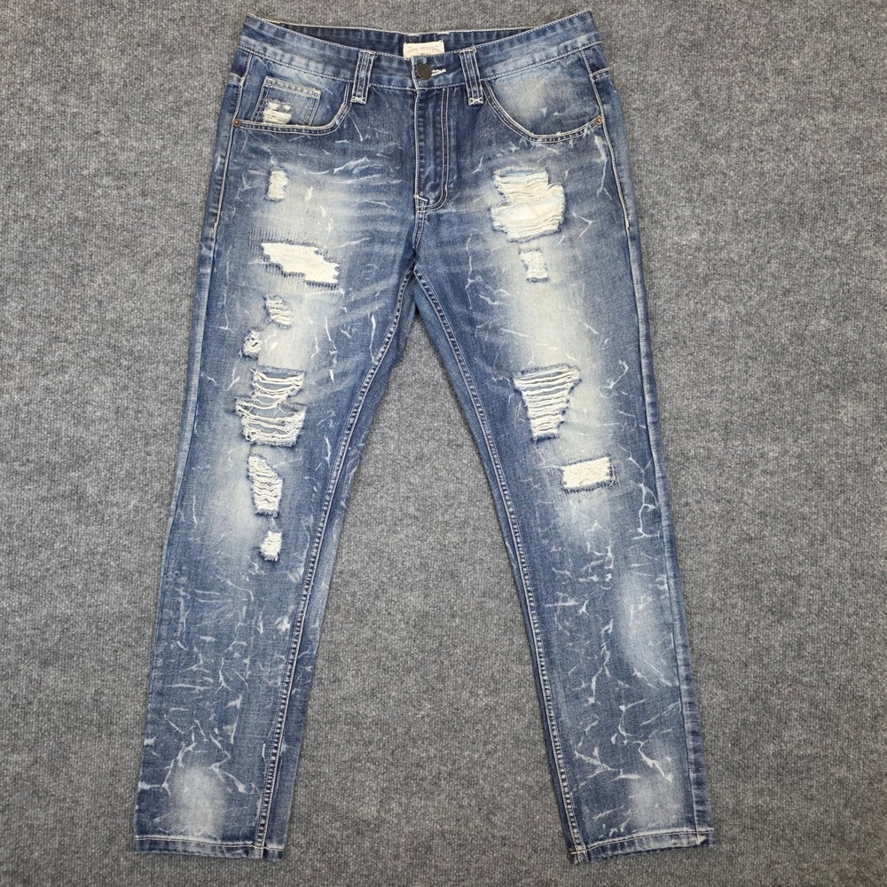 Smoke Rise Distressed Jeans Mens 34X31 Blue Acid Wash Ripped Streetwear Skate